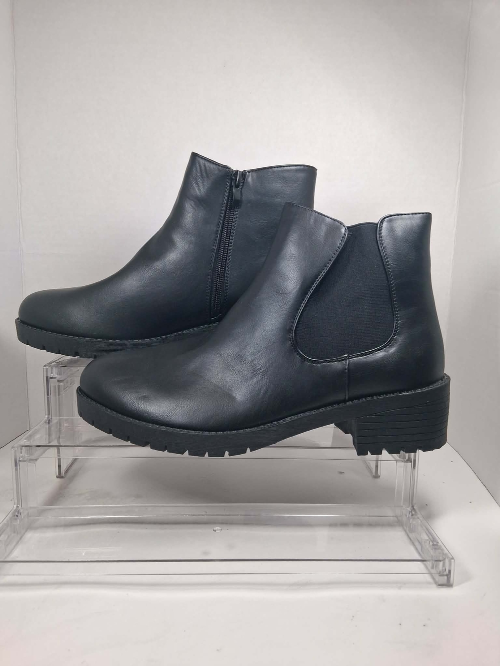 Readysalted JUST1 Women's Black Synthetic Chelsea Ankle Boots Zip Round Toe 11
